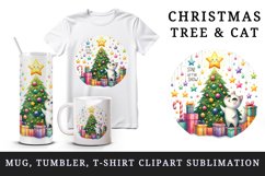 Watercolor cat Christmas tree sparkling gifts Star of the Show quote print 20 oz tumbler skinny mug wrap clipart t-shirt sublimation printable design