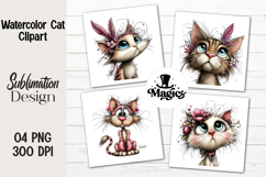Watercolor Cat Clipart, Easter Sublimation PNG Product Image 1