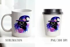 Cute watercolor witch, owl, cat Halloween sublimation- 4 png Product Image 3