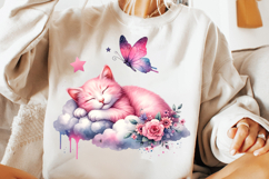 watercolor cat cloud png, kitten cloud clipart, cute cat watercolor, baby cat sublimation, dreamy cat png, nursery cat clipart, pastel cat printable, watercolor pet design, cloud cat art, watercolor animal png