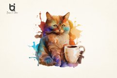 Cat With Coffee Watercolor Sublimation PNG Bundle Product Image 2