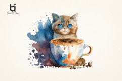 Cat With Coffee Watercolor Sublimation PNG Bundle Product Image 3