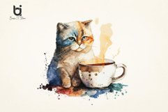 Cat With Coffee Watercolor Sublimation PNG Bundle Product Image 5