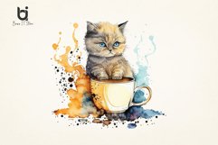 Cat With Coffee Watercolor Sublimation PNG Bundle Product Image 6