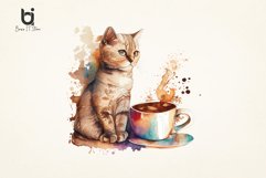 Cat With Coffee Watercolor Sublimation PNG Bundle Product Image 7