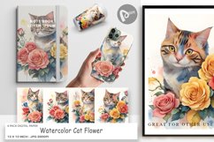 Digital Paper Watercolor Cat Flower Product Image 1