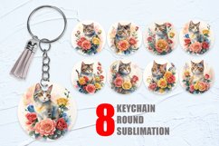 Watercolor Cat Flower Keychain | Keyring Product Image 1