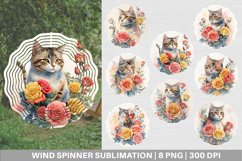 Watercolor Cat Flower Wind Spinner | Sublimation Spinner Des Product Image 1