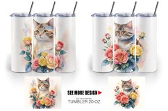 Watercolor Cat Flower | Tumbler Sublimation Wrap Product Image 2