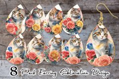 Watercolor Cat Flower Earring teardrop sublimation design Product Image 1