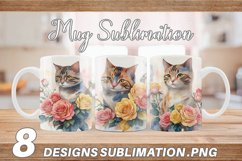 Watercolor Cat Flower | Mug sublimation design Product Image 1
