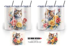 Watercolor Cat Flower | Tumbler Sublimation Wrap Product Image 3
