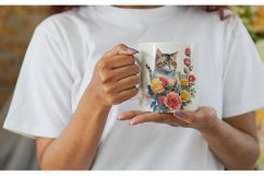 Watercolor Cat Flower | Mug sublimation design Product Image 2