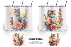 Watercolor Cat Flower | Tumbler Sublimation Wrap Product Image 4