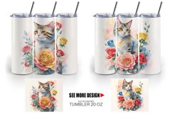 Watercolor Cat Flower | Tumbler Sublimation Wrap Product Image 5