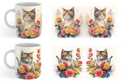 Watercolor Cat Flower | Mug sublimation design Product Image 4