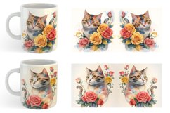 Watercolor Cat Flower | Mug sublimation design Product Image 5