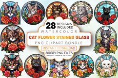 Watercolor Cat Flower Stained Glass Clipart Bundle Product Image 1