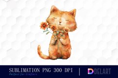 Cat Holding Flower Sublimation PNG Clipart Product Image 1