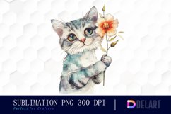 Cat Holding Flower Graphics Clipart Product Image 1