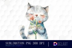 Cat Holding Flower Sublimation PNG Clipart Product Image 1