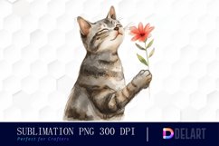 Cat Holding Flower Watercolor Clipart Product Image 1