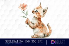 Cat Holding Flower Graphics Clipart Product Image 1