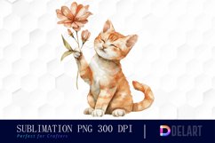 Cat Holding Flower Sublimation PNG Clipart Product Image 1