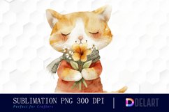 Cat Holding Flower Sublimation PNG Clipart Product Image 1