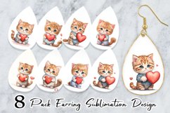 Cat Holding Heart Earring teardrop sublimation design Product Image 1