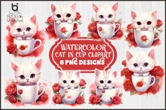Watercolor Cat In Cup Sublimation PNG Clipart Product Image 1