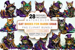 Watercolor Cat Shoes for Mardi Gras Clipart Bundle Product Image 1