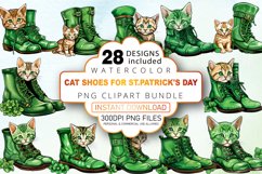 Watercolor Cat Shoes for St.Patrick&#039;s Day Clipart Bundle Product Image 1
