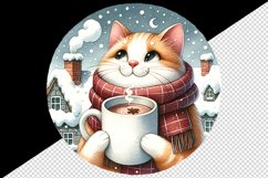 Watercolor cat sipping hot cocoa cozy scarf winter Christmas print 20 oz tumbler skinny mug wrap clipart t-shirt sublimation printable design