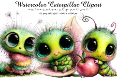 Watercolor Caterpillar Clipart Product Image 1
