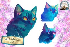 This is a Watercolor Cats Clipart Graphics bundle that includes 6 Watercolor cats transparent background PNGS.