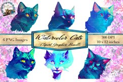 This is a Watercolor Cats Clipart Graphics bundle that includes 6 Watercolor cats transparent background PNGS.