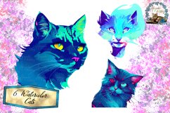 This is a Watercolor Cats Clipart Graphics bundle that includes 6 Watercolor cats transparent background PNGS.