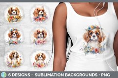 Bundle of six Wild Flowers Cavalier King Charles Spaniels Grunge Background designs.