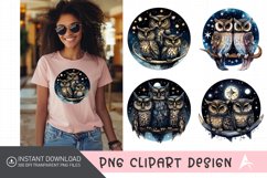 Watercolor Celestial Owls Clipart Product Image 1