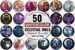 Watercolor Celestial Owls Clipart Bundle Product Image 1