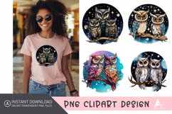 Watercolor Celestial Owls Clipart Product Image 1
