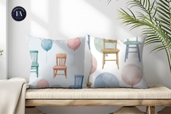 Floating Balloon Chairs Watercolor Seamless Digital Paper Product Image 2