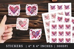 Watercolor charming heart pink leopard print and glittering accents Valentines Day love print sticker sheet stickers printable sublimation design png