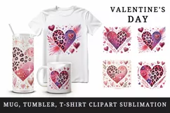 Watercolor charming heart pink leopard print Valentines Day love print 20 oz tumbler skinny mug wrap clipart t-shirt sublimation printable design png