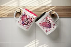 Watercolor charming heart pink leopard print Valentines Day love print 20 oz tumbler skinny mug wrap clipart t-shirt sublimation printable design png
