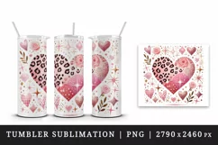 Watercolor charming heart pink leopard print Valentines Day love print 20 oz tumbler skinny mug wrap clipart t-shirt sublimation printable design png