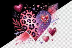 Watercolor charming heart pink leopard print Valentines Day love print 20 oz tumbler skinny mug wrap clipart t-shirt sublimation printable design png