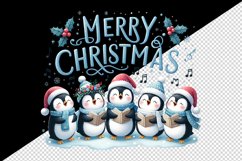 Watercolor charming penguins singing carols Merry Christmas quote print 20 oz tumbler skinny mug wrap clipart t-shirt sublimation printable design
