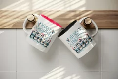 Watercolor charming penguins singing carols Merry Christmas quote print 20 oz tumbler skinny mug wrap clipart t-shirt sublimation printable design